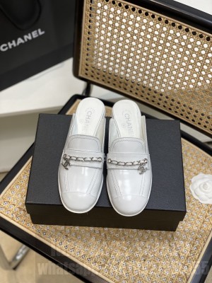 Chanel Lambskin Chain Flat Mules White Loafers 2022 Collection