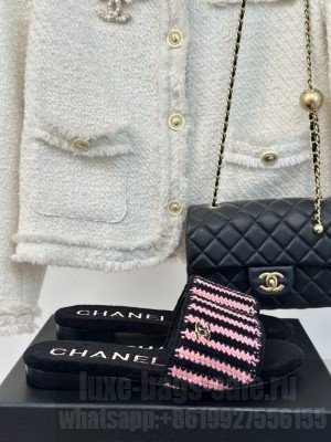 Chanel Knitted CC Flat Slide Pink/Black