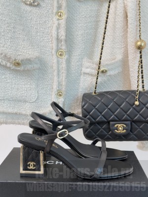 Chanel lambskin sandals with cc logo heel 04