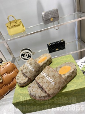 Gucci x Balenciaga Unisex Slippers Brown 2022 Collection