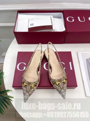 Gucci Women's Erin Gg Crystal Canvas Slingback Flat Beige 2025