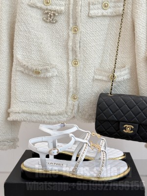 Chanel Lambskin CC with Chain Thong Sandals White 2025 
