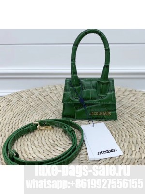 Jacquemus Leather Le Chiquito Micro Bag Croco Pattern Green