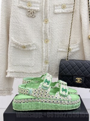 Chanel Velcro Beach Sandals Green 2025