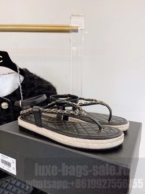 Chanel Strappy Espadrille Sandals Lambskin Leather Spring/Summer 2021 Collection,  Black