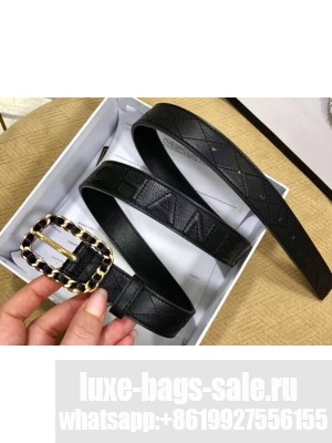 Chanel Width 2.5cm Chain Buckle Quilting Leather Belt Black