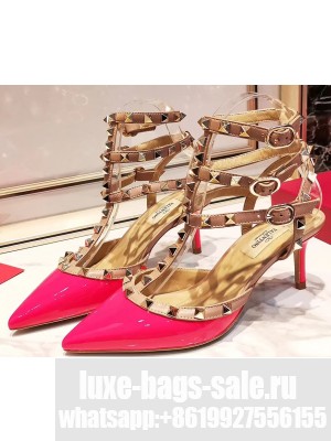 Valentino Heel 9.5cm Rockstud Caged Ankle Strap Pumps in Patent Leather Rouge Pink