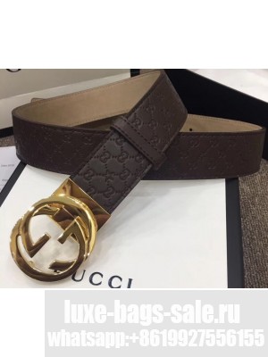 Gucci Width 4cm Signature Leather Belt Coffee with Interlocking G Buckle
