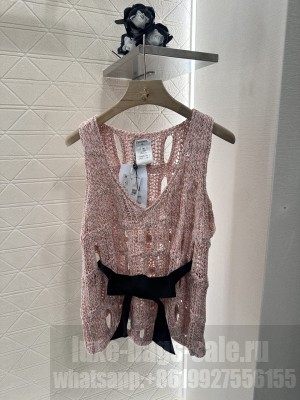 Chanel Hollow-Out Knit Vest with Bow Tie