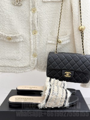 Chanel Slide CC With Rhinestones Mule Black