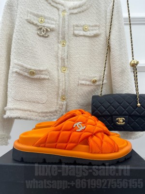 Chanel Quilted Nylon Slide Sandals with Cross Strap 2023 01