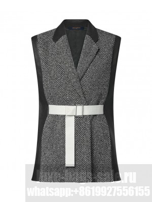 Louis Vuitton Women's Leather Accent Sleeveless Blazer Gray