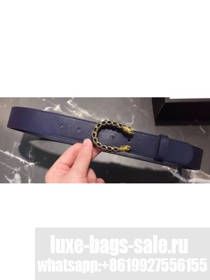 Gucci Width 3.5cm Leather Belt Navy Blue with Crystal Dionysus Buckle