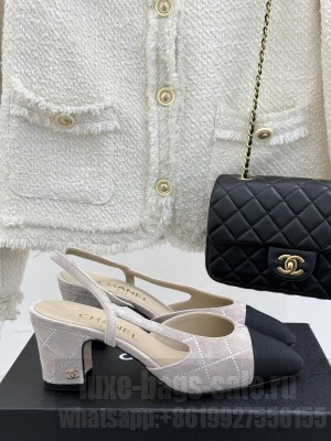Chanel Slingback 7cm Suede Goatskin & Grosgrain Beige G31318 2025