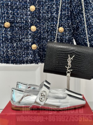 Valentino Garavani VLogo Locker Mary-Jane ballerina in mirrored calfskin Silver