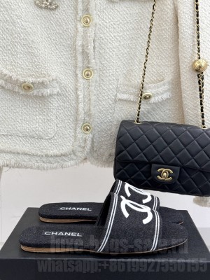 Chanel CC Logo slippers flat denim black 2025