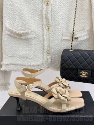 Chanel Lambskin With Camellia Chain 5cm Sandals Beige 2025