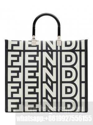 Fendi Sunshine Medium Two-tone printed leather Fendi Roma Capsule Shopper 8BH386 Black