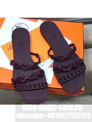 Hermes Chaine D'ancre Rivage Rubber Slipper Sandals Purple