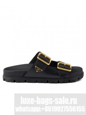 Prada Women's Leather Strap Slides 1XX692 Black