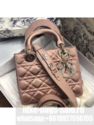 Lady Dior My ABCDior Bag in Cannage with Badges Velvet Nude Pink/Crystal 2019