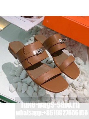 Hermes Calfskin Avenue Sandal Brown 2020 Collection