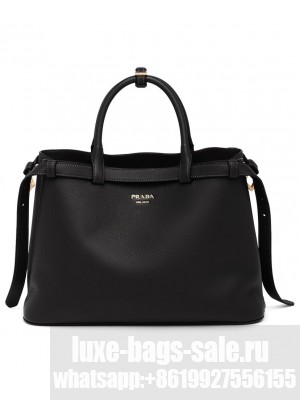 Prada Medium Leather Handbag With Belt 1BA417 Black