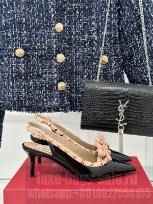VALENTINO ROCKSTUD BOW SLINGBACK PUMP IN BLACK PATENT LEATHER WITH MATCHING STUDS 60MM