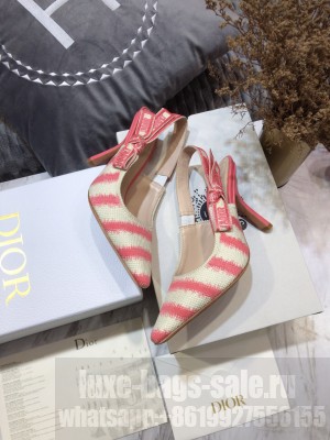 Dior J'Adior Slingback Pumps 9.5cm in Pink D-Stripes Embroidery 2021 Collection 