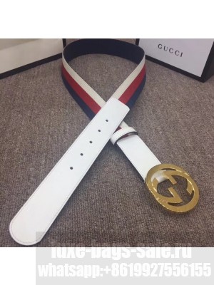 Gucci Width 4cm Sylvie Web and Leather Belt White with Interlocking G Buckle