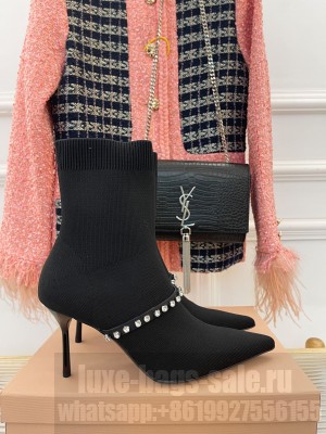 Miu Miu 75mm Knitted with crystals Booties Black