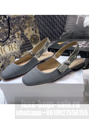 Dior x Moi Slingback Ballerinas Flats in Grey Ribbon Embroidered Cotton Spring/Summer 2021 Collection