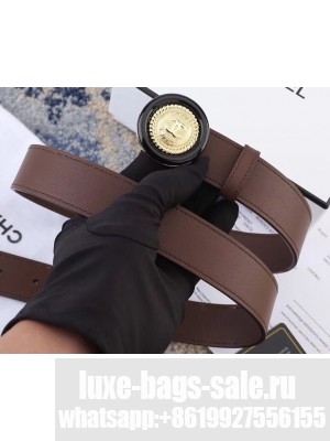 Chanel Width 3cm Button Round Buckle Leather Belt Coffee