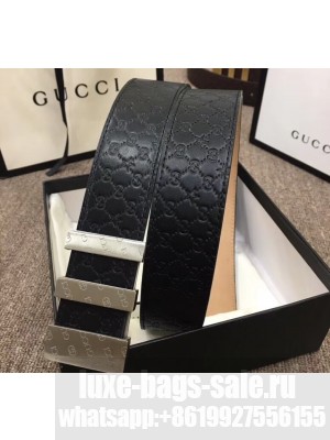 Gucci Width 3.8cm Signature Leather Belt Black with Logo Buckle