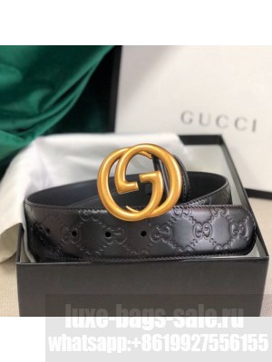 Gucci GG Embossed Leather Belt 34mm with GG Buckl Black 02 Collection