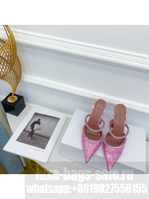 AMINA MUADDI HEEL 9.5CM GILDA POINTED TOE MULES GLITTER PINK 2021 Collection