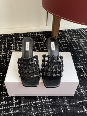 TOTEME Braided-leather bandeau mules black