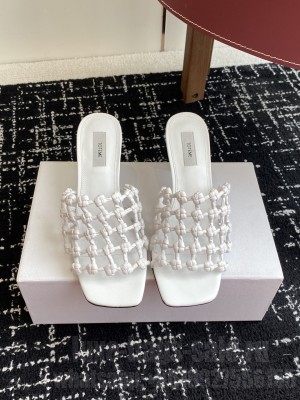 TOTEME Braided-leather bandeau mules White