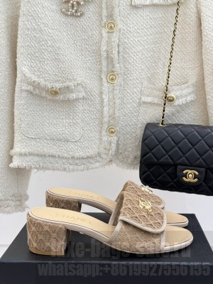 Chanel Crochet Heel Slides Sandal 5cm with Foldover G45474 Beige 2025