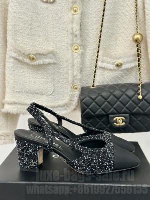 Chanel Strass & Grosgrain Slingback Pumps 6.5cm Black 2024 