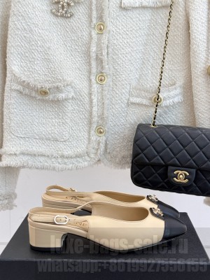 Chanel Lambskin & Grosgrain cc Metal slingback Pumps Beige 2025