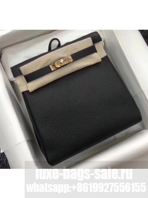Hermes Kelly 22 Ado Backpack Bag In Original Togo Leather Black
