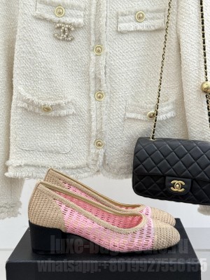 Chanel Hollow double Pink raffia ballet Pumps 2025 