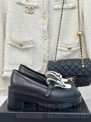 Chanel Calfskin Moccasins With Buckle Loafers Black 2024