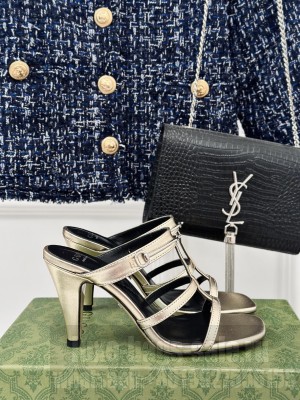 Gucci Slim Horsebit Leather Heel Slide Sandals gold