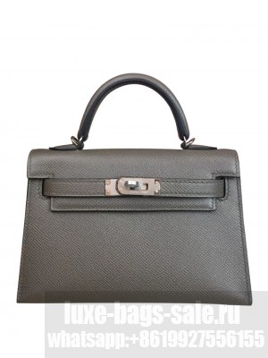 Hermes Kelly Bag 19 Epsom Leather Dark Gray
