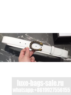 Gucci Width 3/3.5cm Leather Belt White with Blue Crystal Dionysus Buckle