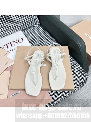 Miu Miu Leather Flat Thong Sandals White 2023
