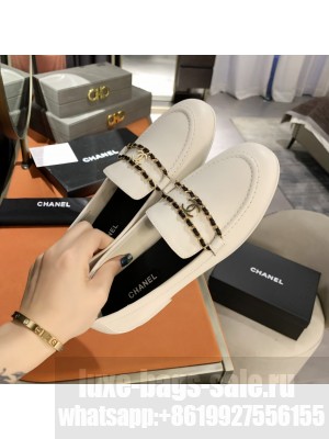 Chanel Calfskin CC Chain Loafers White 2021 Collection