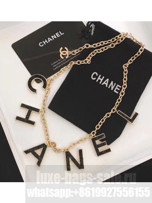 Chanel Chain Necklace with CHANEL Logo Pendant Gold/Black 2018